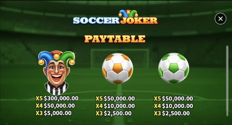 Soccer Joker - uitbetalingstabel, eerste pagina